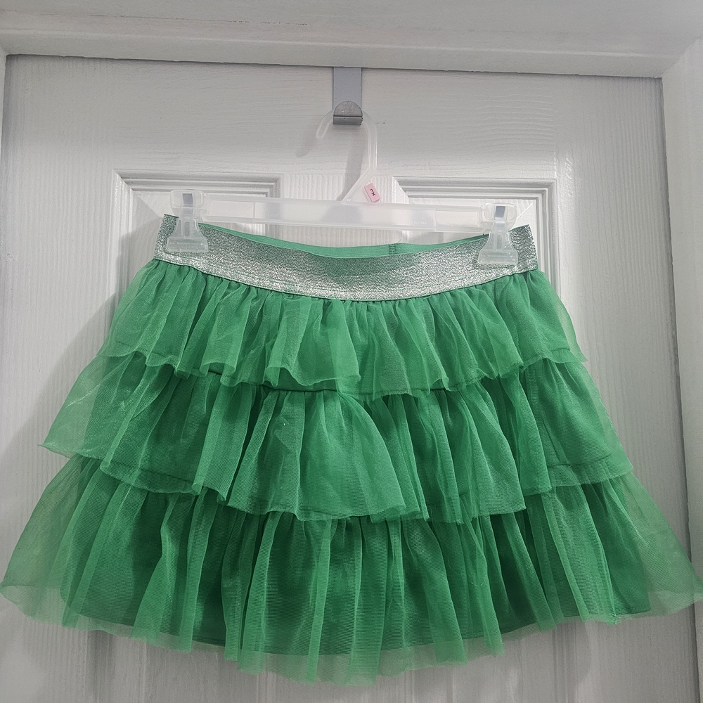Green Tiered Skirt with Silver Waistband